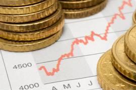 Line chart with gold coins showing the price vs time