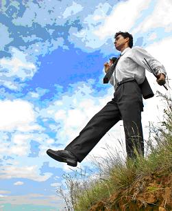 managing risk, man walking off a cliff